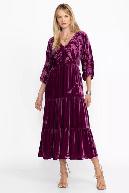 Johnny Was VELVET DOLMAN TIERED DRESS