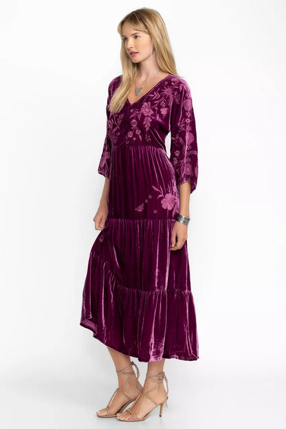 Johnny Was VELVET DOLMAN TIERED DRESS