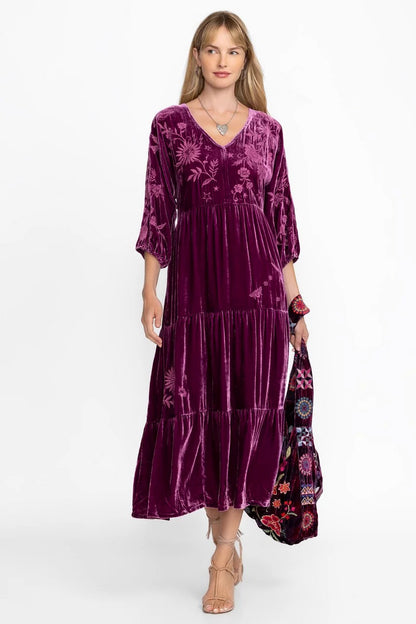 Johnny Was VELVET DOLMAN TIERED DRESS