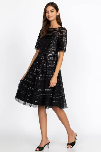 Johnny Was Black Beaded Mesh Dress