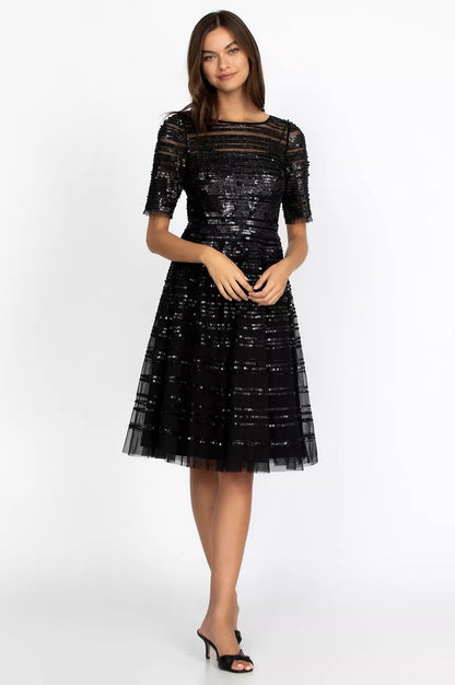 Johnny Was Black Beaded Mesh Dress