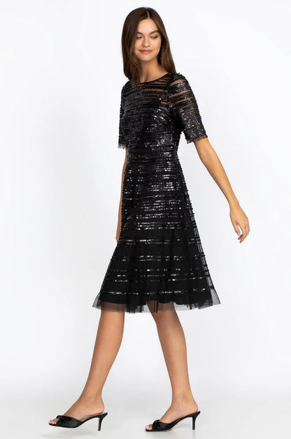 Johnny Was Black Beaded Mesh Dress