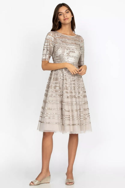 Johnny Was Champagne Beaded Mesh Dress