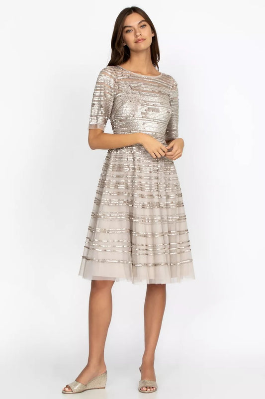 Johnny Was Champagne Beaded Mesh Dress