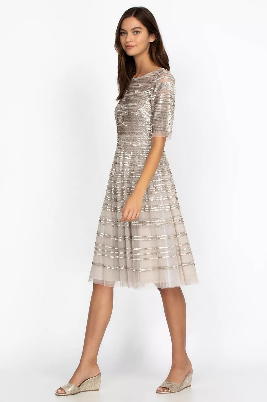 Johnny Was Champagne Beaded Mesh Dress