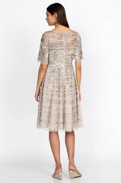 Johnny Was Champagne Beaded Mesh Dress