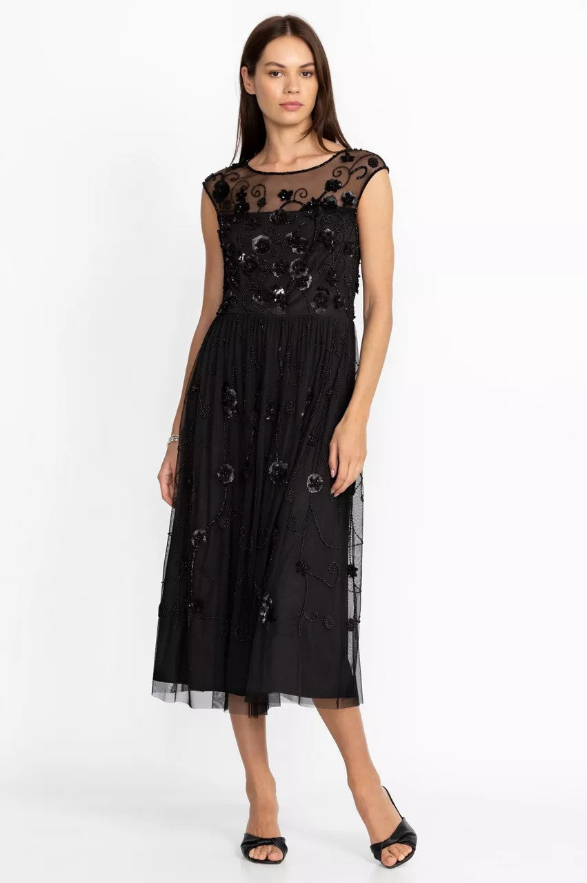 Johnny Was Black Flower Beaded Maxi Dress