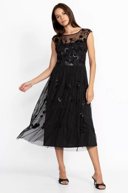 Johnny Was Black Flower Beaded Maxi Dress