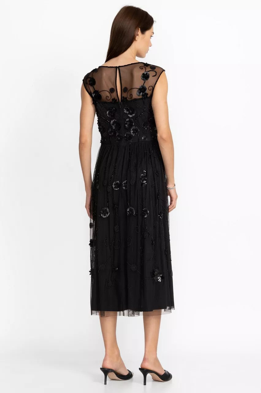 Johnny Was Black Flower Beaded Maxi Dress