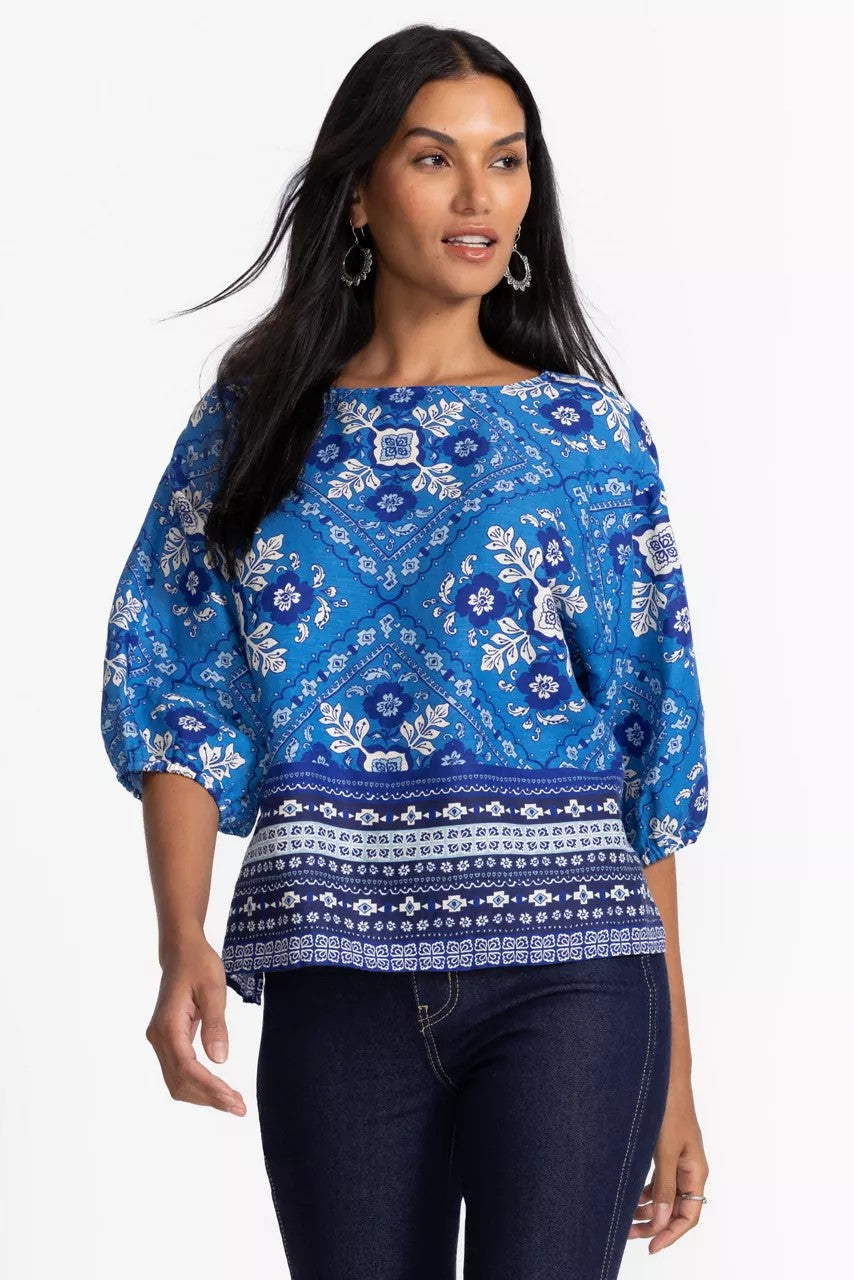 Johnny Was LINEN BOATNECK BLOUSE