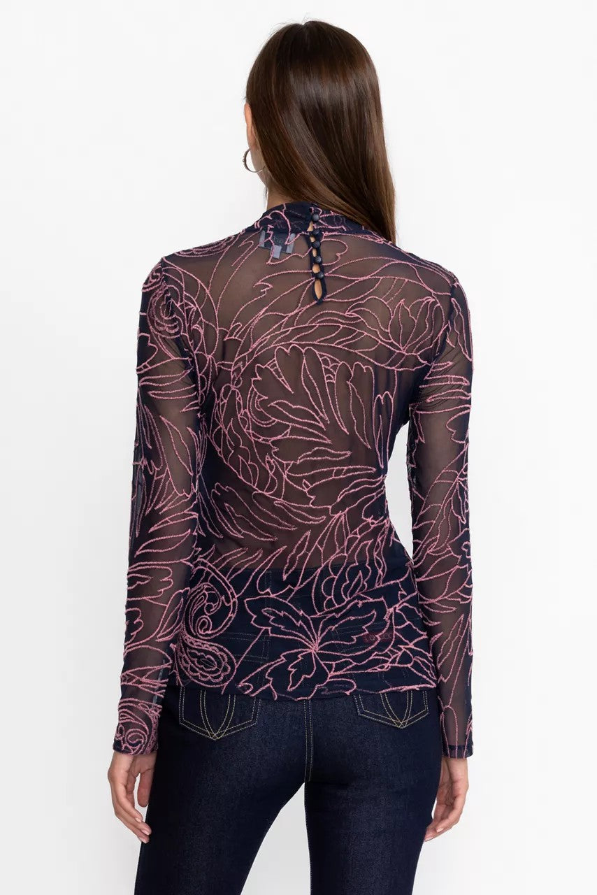 Johnny Was REBECCA MESH MOCK NECK LONG SLEEVE TEE