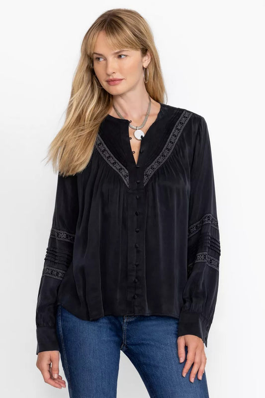 Johnny Was PLEATED BUTTON DOWN TOP WITH SHIRRING