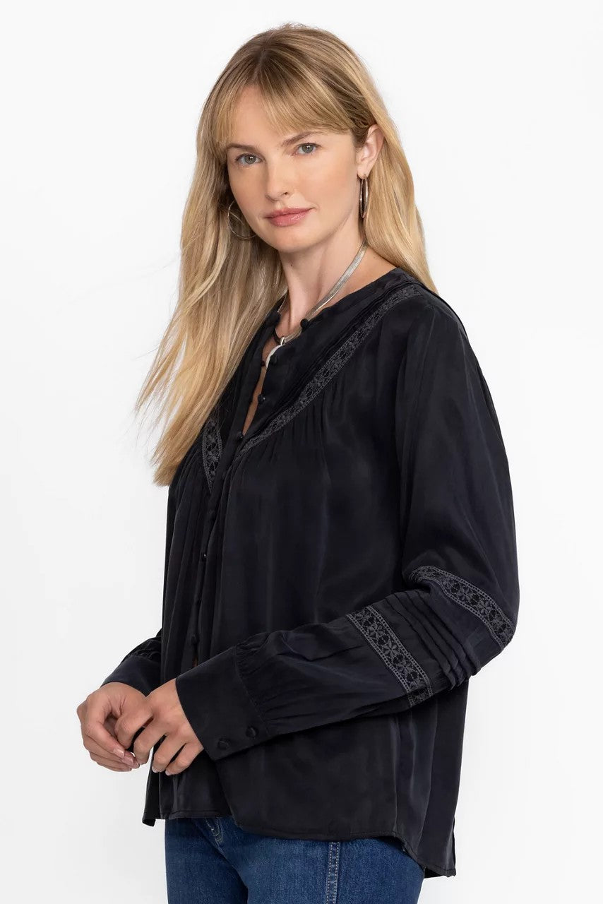 Johnny Was PLEATED BUTTON DOWN TOP WITH SHIRRING