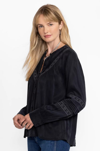 Johnny Was PLEATED BUTTON DOWN TOP WITH SHIRRING