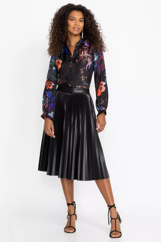 Johnny Was EMMI VEGAN LEATHER PLEATED SKIRT