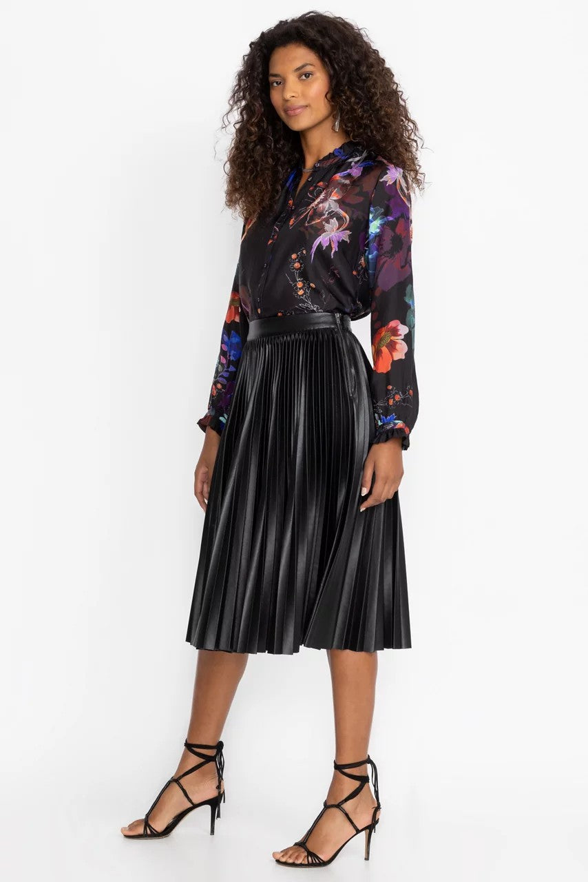 Johnny Was EMMI VEGAN LEATHER PLEATED SKIRT