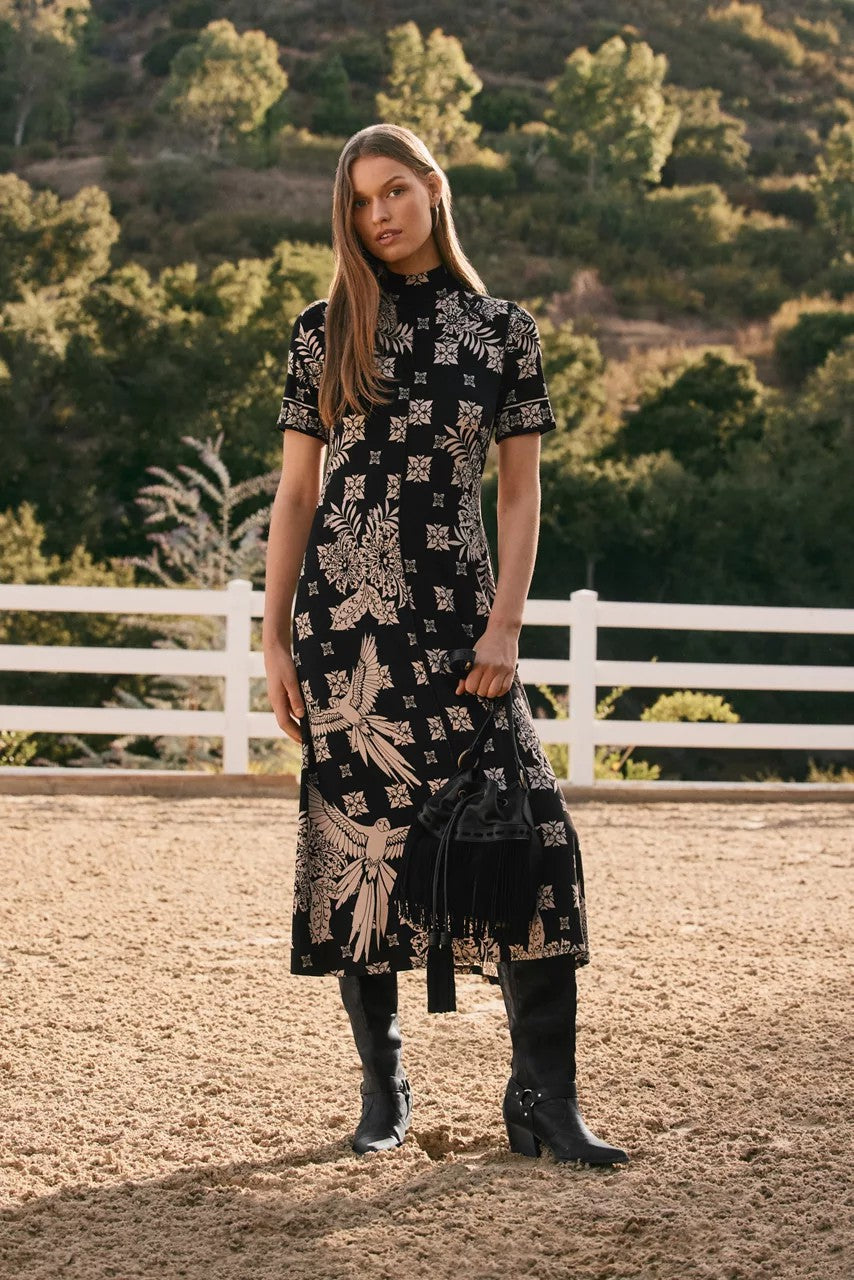 Johnny Was THE JANIE FAVORITE SHORT SLEEVE SEAMED MOCK NECK DRESS