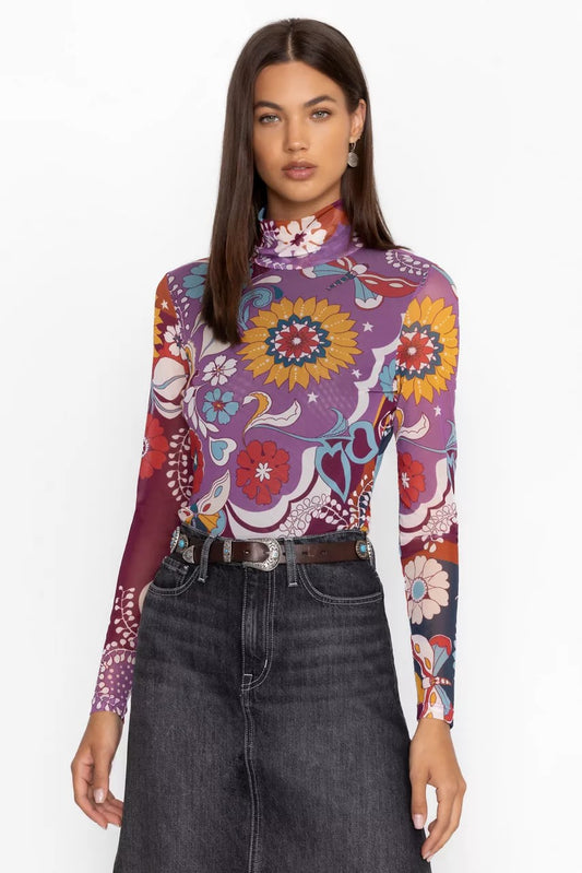Johnny Was REBECCA MESH MOCK NECK LONG SLEEVE TEE
