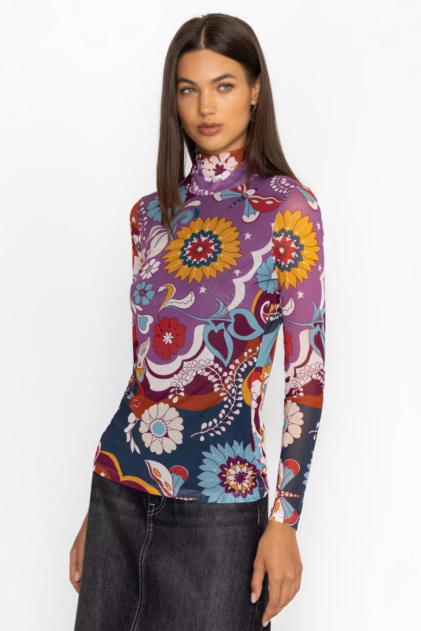 Johnny Was REBECCA MESH MOCK NECK LONG SLEEVE TEE