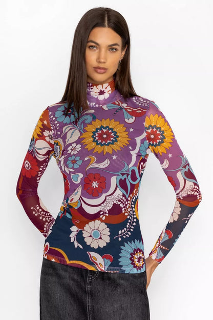 Johnny Was REBECCA MESH MOCK NECK LONG SLEEVE TEE