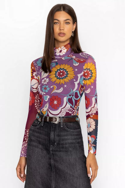 Johnny Was REBECCA MESH MOCK NECK LONG SLEEVE TEE