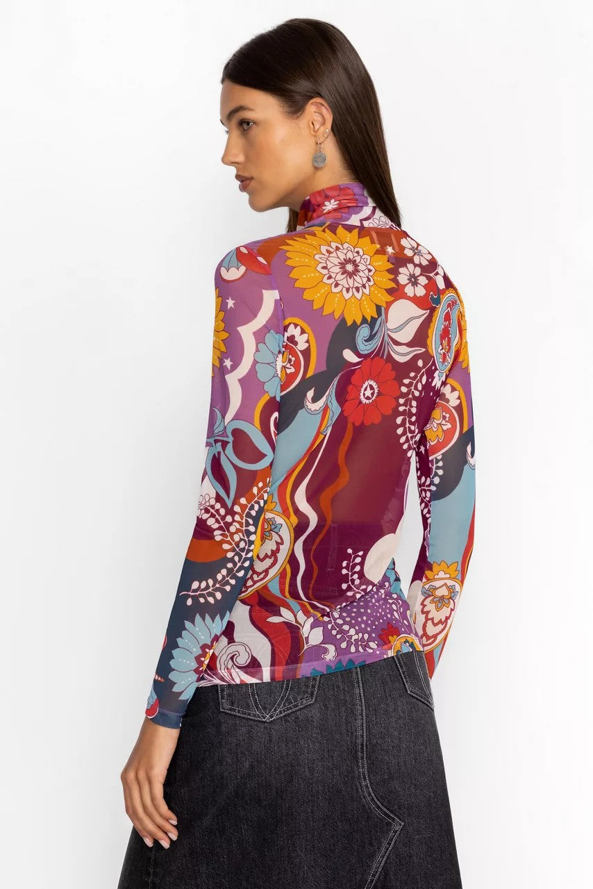 Johnny Was REBECCA MESH MOCK NECK LONG SLEEVE TEE