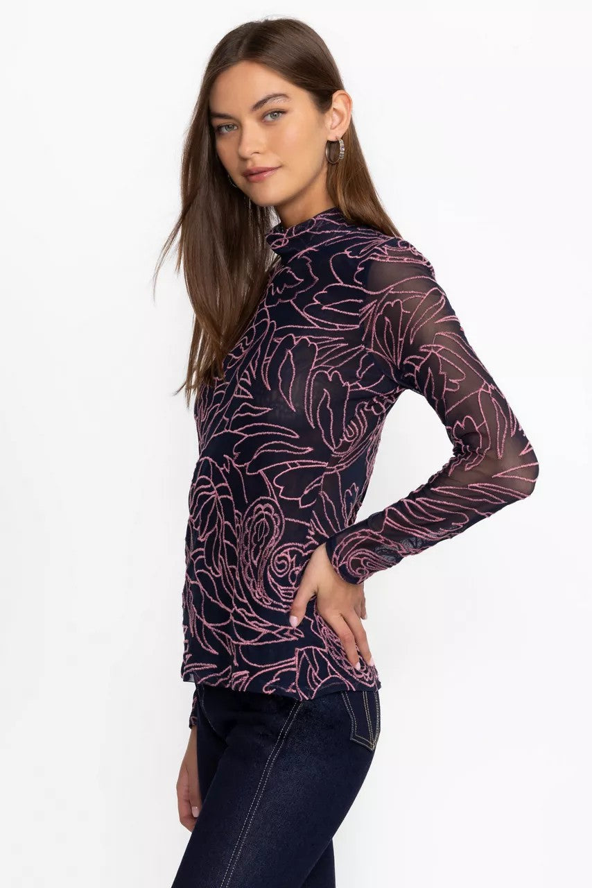 Johnny Was REBECCA MESH MOCK NECK LONG SLEEVE TEE