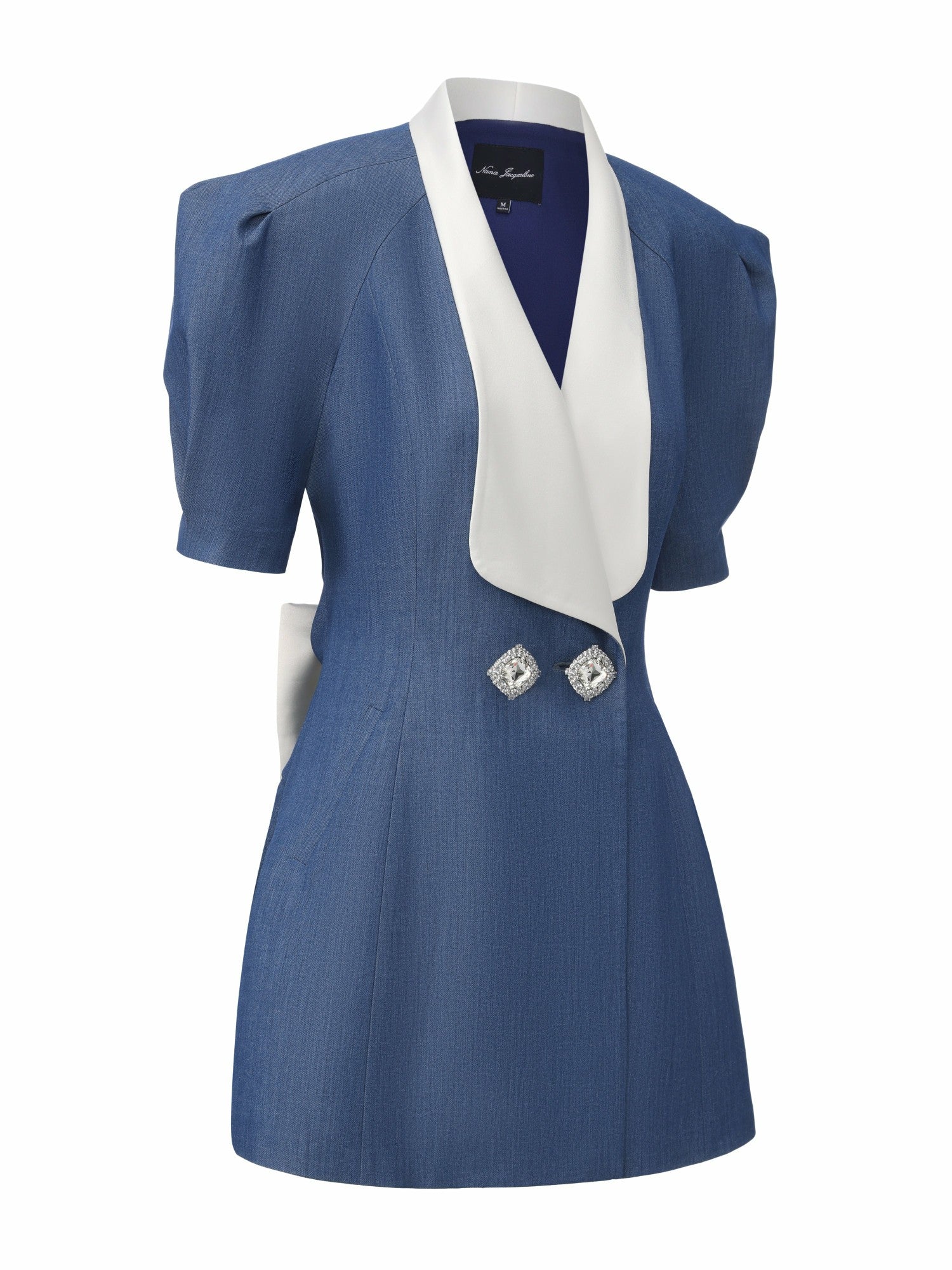 Alia Puff Sleeve Contrast Lapel Blue Dress | Nana Jacqueline