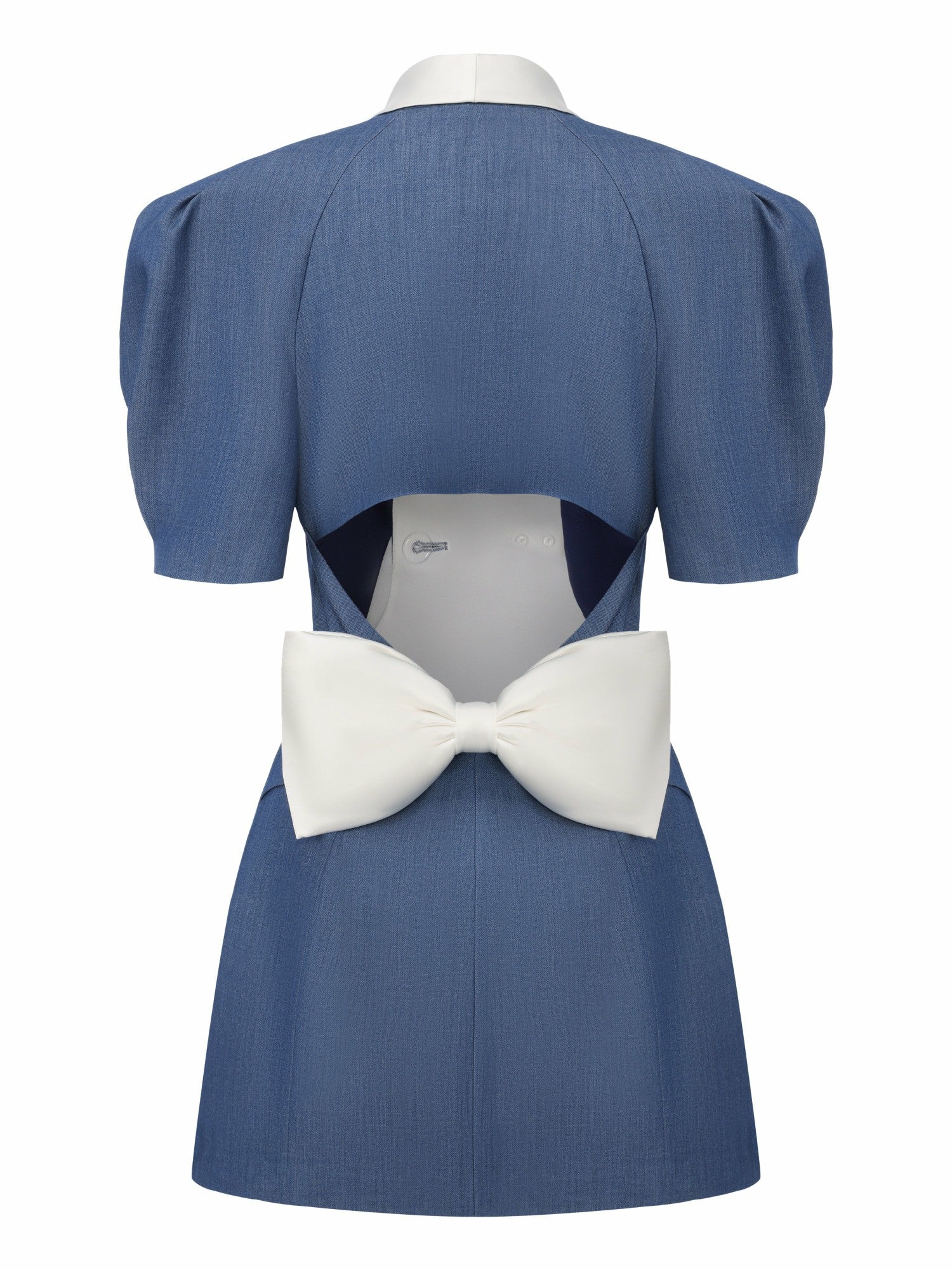 Alia Puff Sleeve Contrast Lapel Blue Dress | Nana Jacqueline
