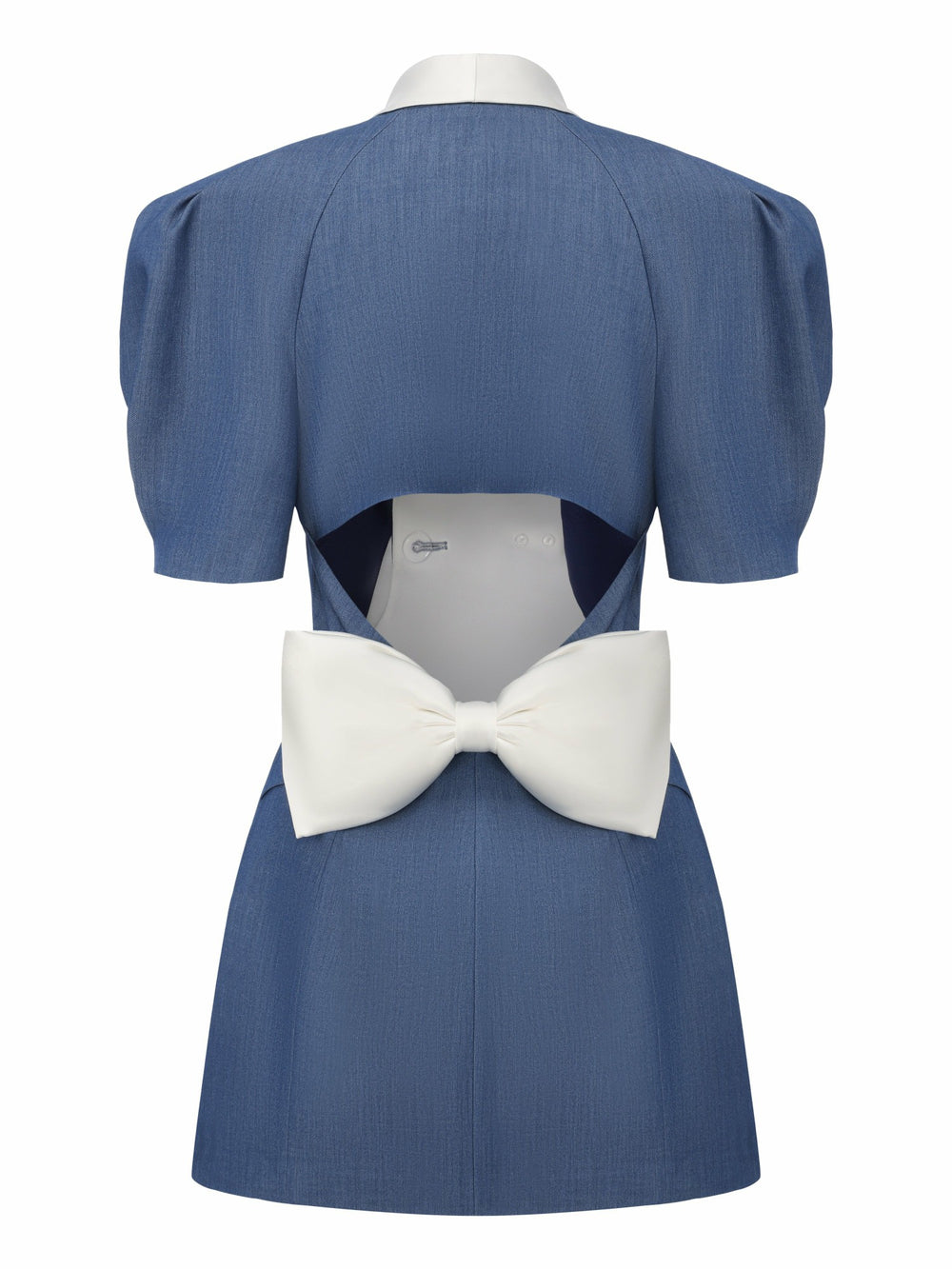 Alia Puff Sleeve Contrast Lapel Blue Dress | Nana Jacqueline