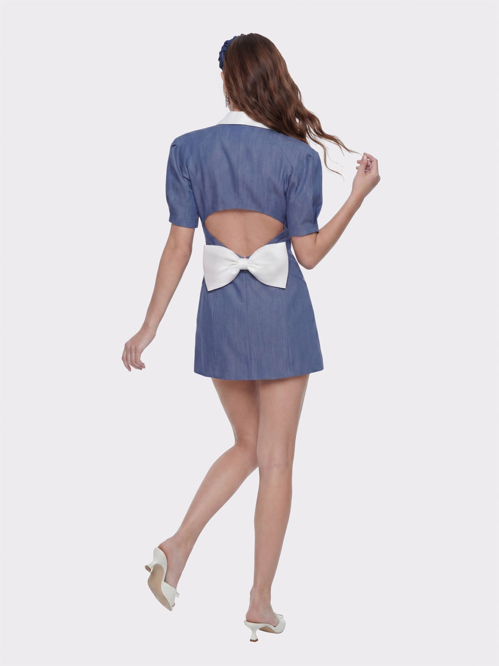 Alia Puff Sleeve Contrast Lapel Blue Dress | Nana Jacqueline