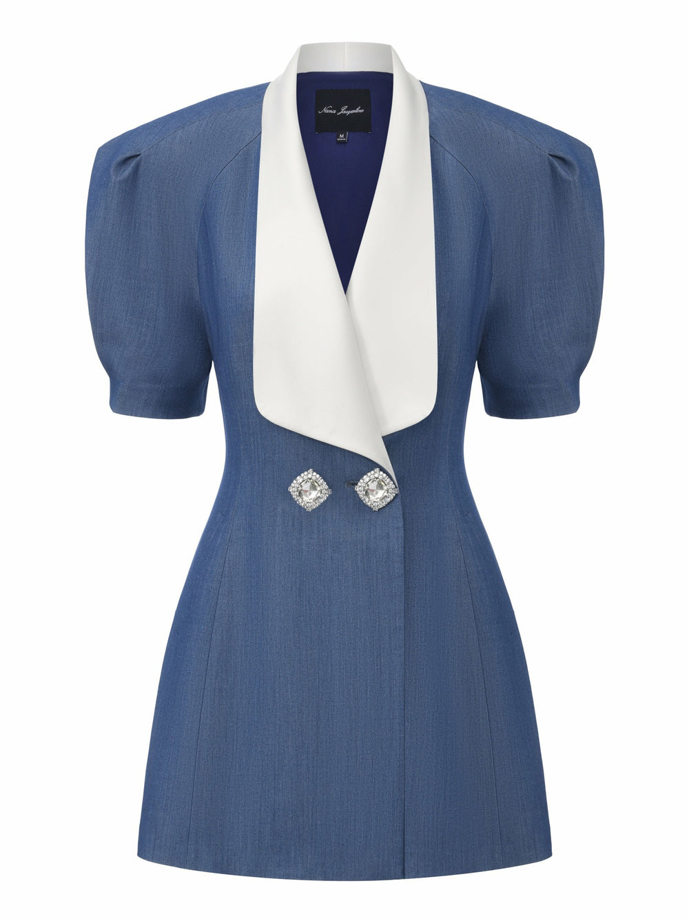 Alia Puff Sleeve Contrast Lapel Blue Dress | Nana Jacqueline