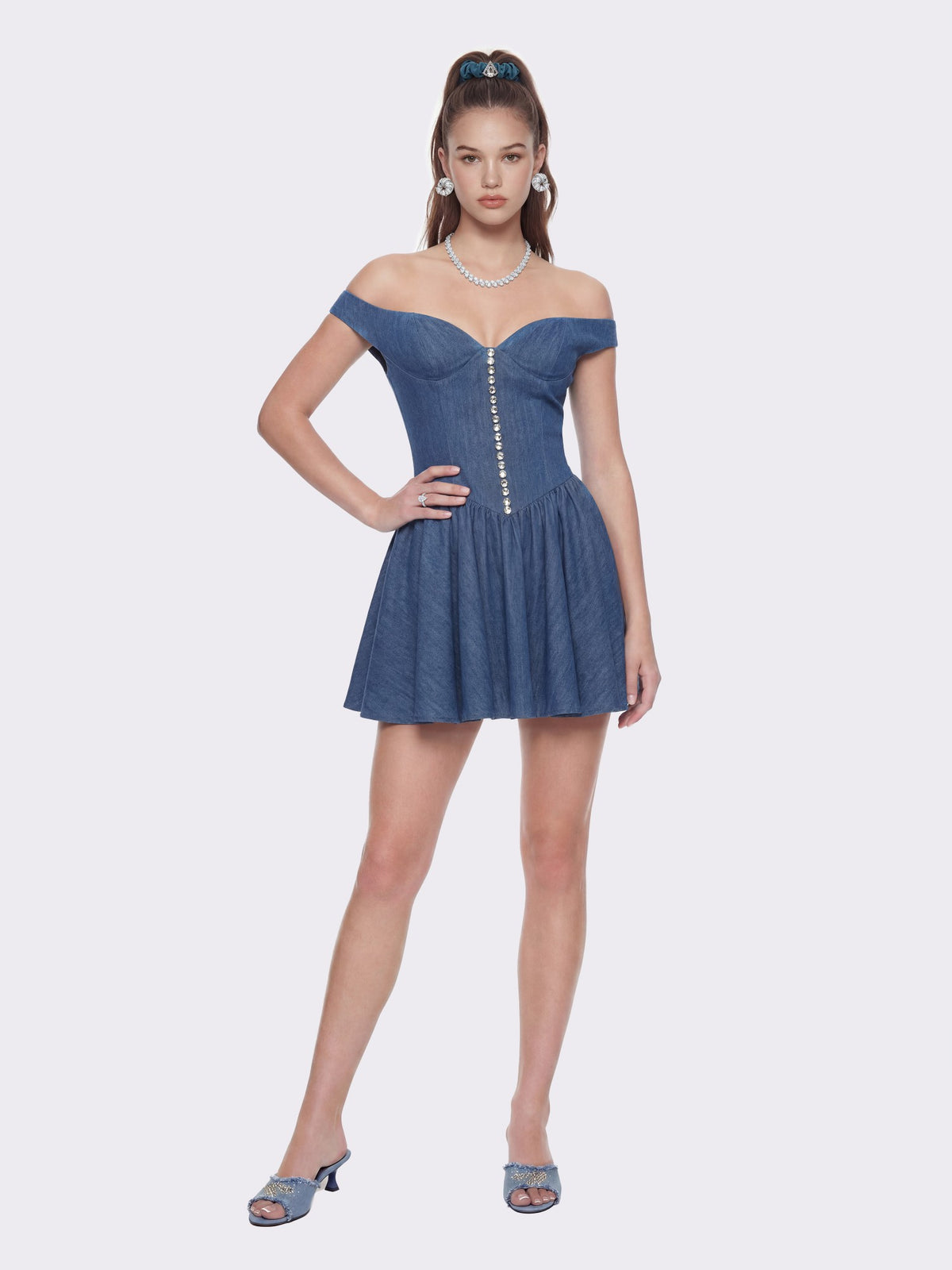 Isabela Crystal Button Blue Dress | Nana Jacqueline