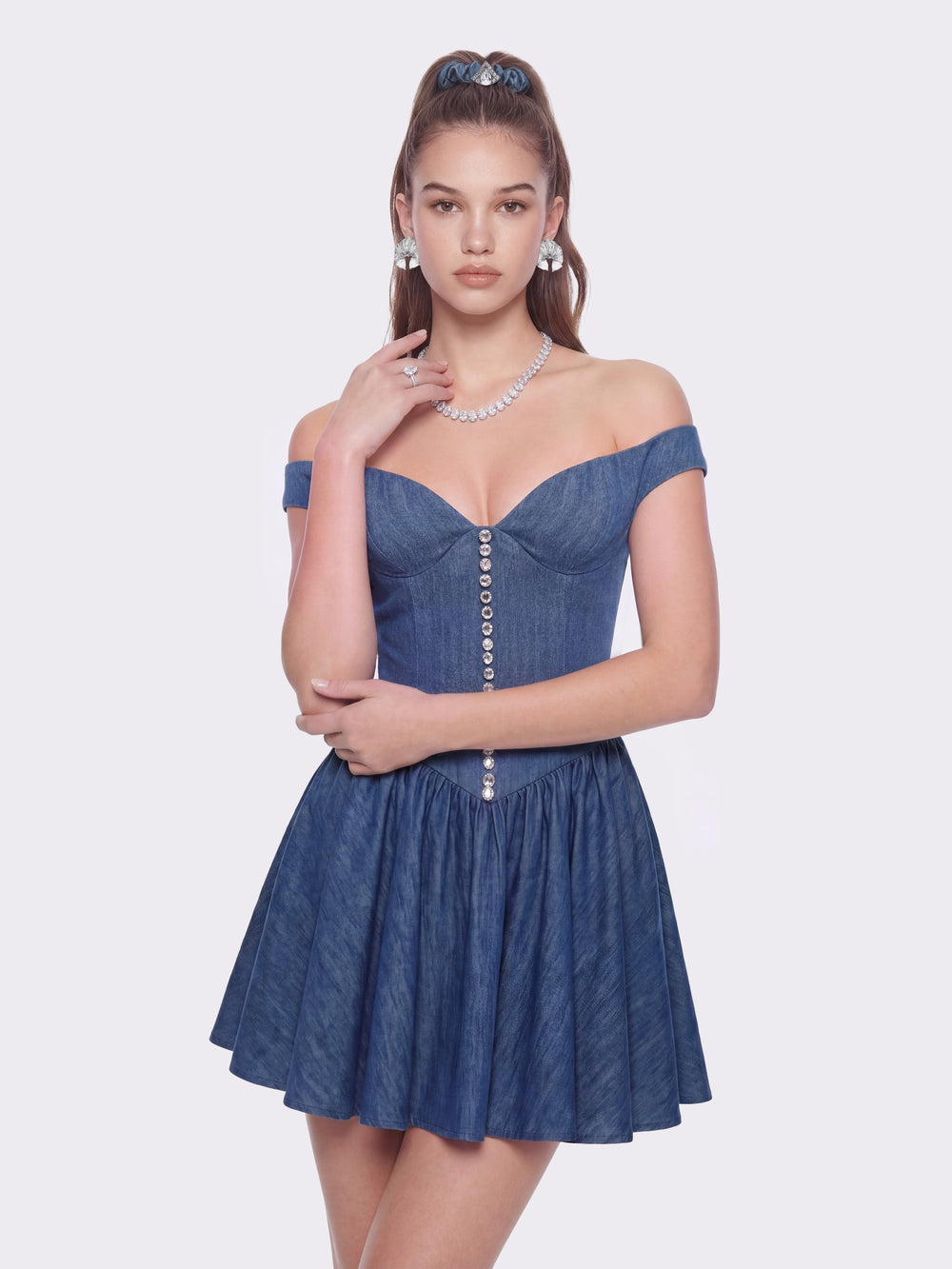 Isabela Crystal Button Blue Dress | Nana Jacqueline