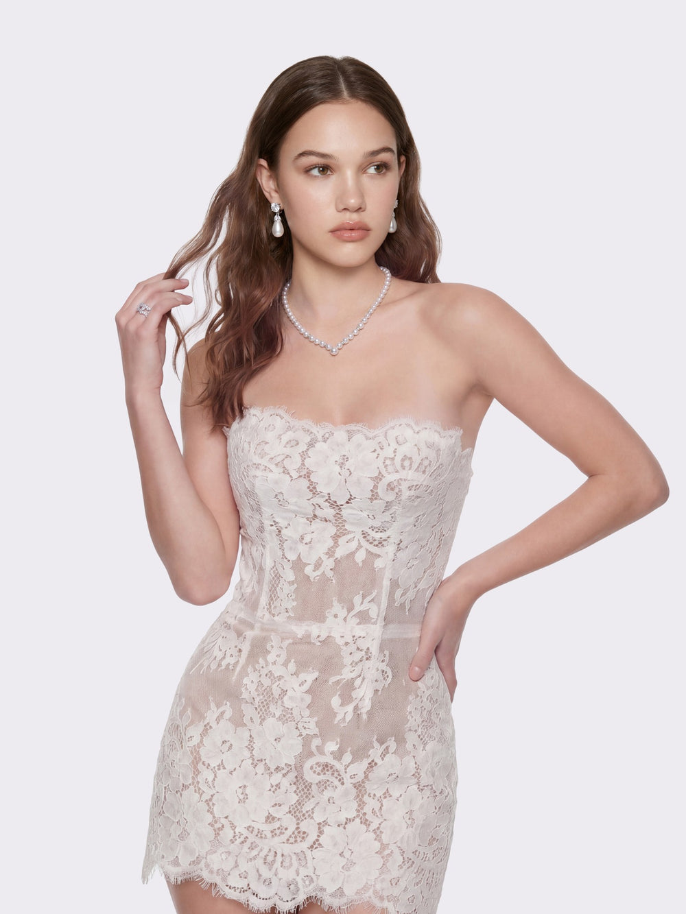 Mara Strapless Lace White Dress | Nana Jacqueline