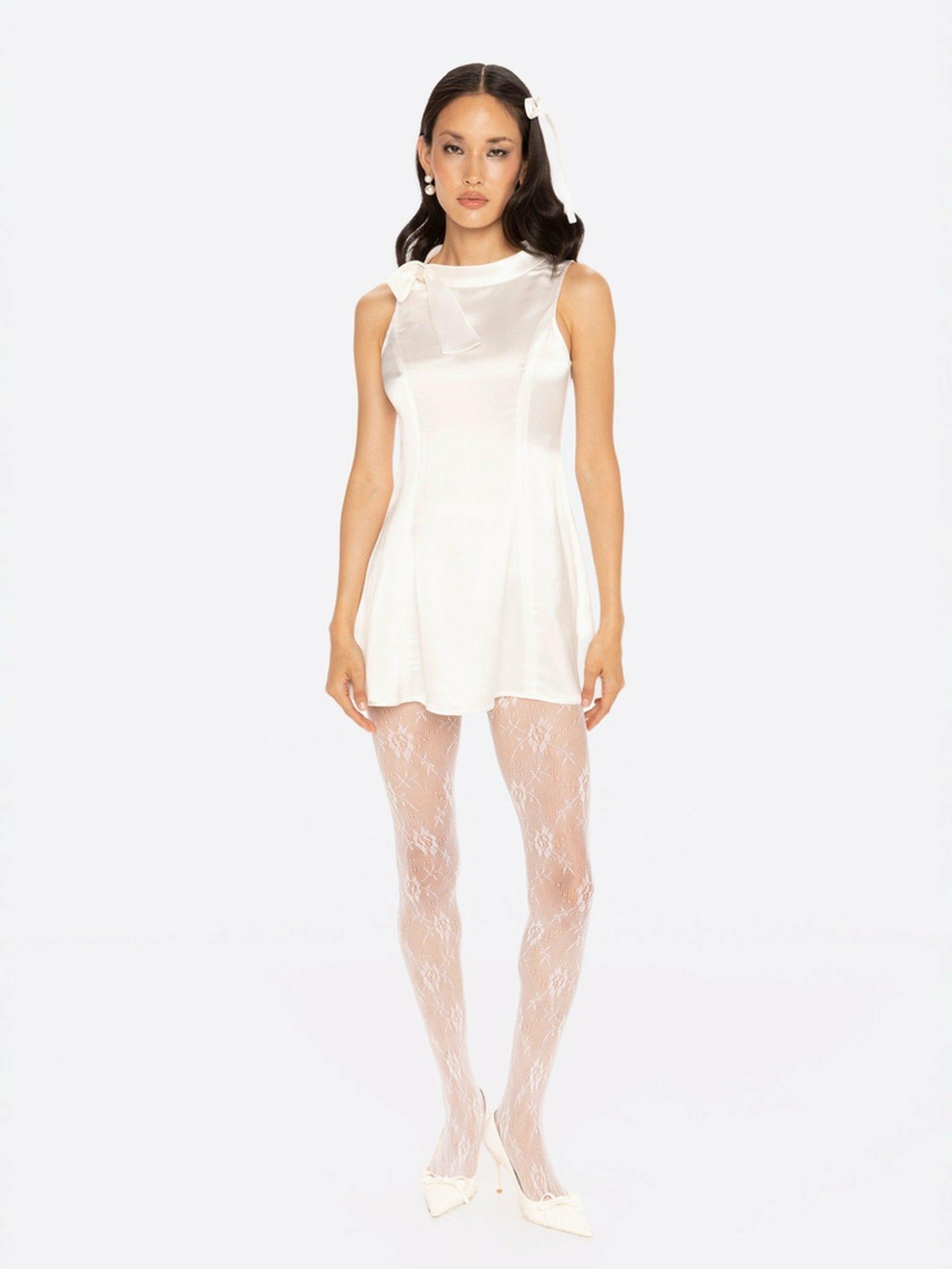 Lila Satin Mini Dress: White Mini Dress for Bridal Shower | Nana Jacqueline