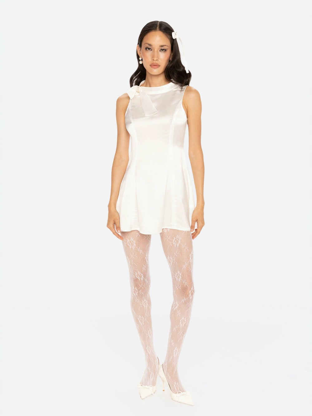 Lila Satin Mini Dress: White Mini Dress for Bridal Shower | Nana Jacqueline