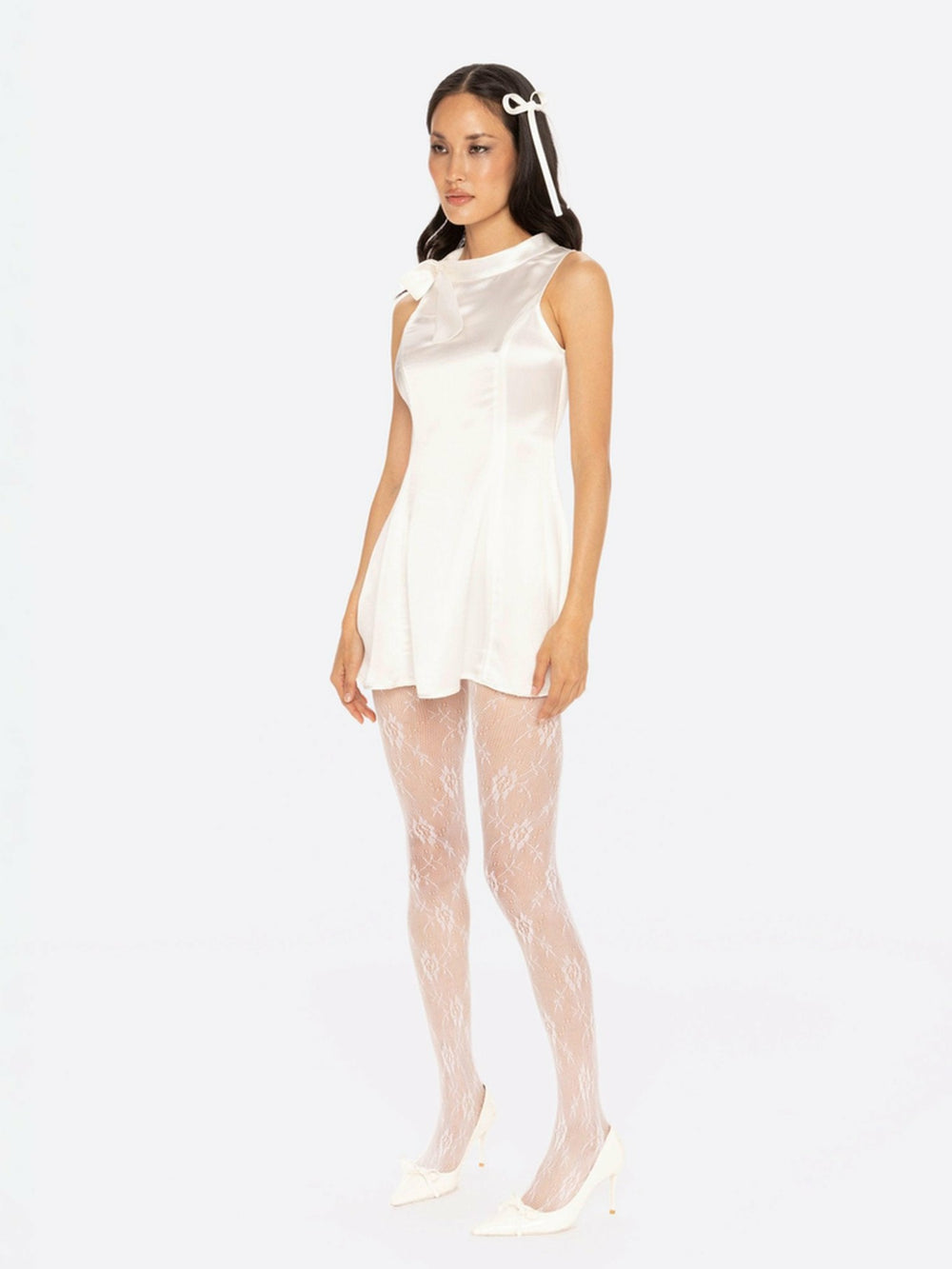 Lila Satin Mini Dress: White Mini Dress for Bridal Shower | Nana Jacqueline