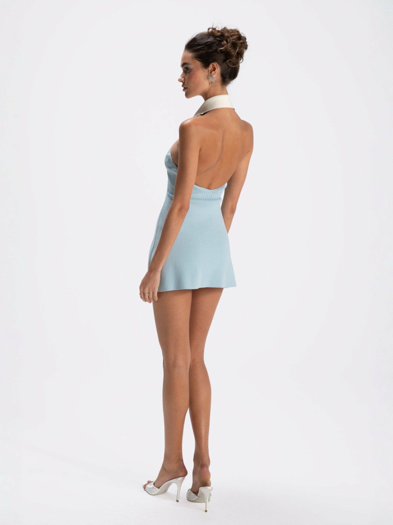 Samantha Knit Dress: Blue Mini Dress for Country Club Brunch | Nana Jacqueline
