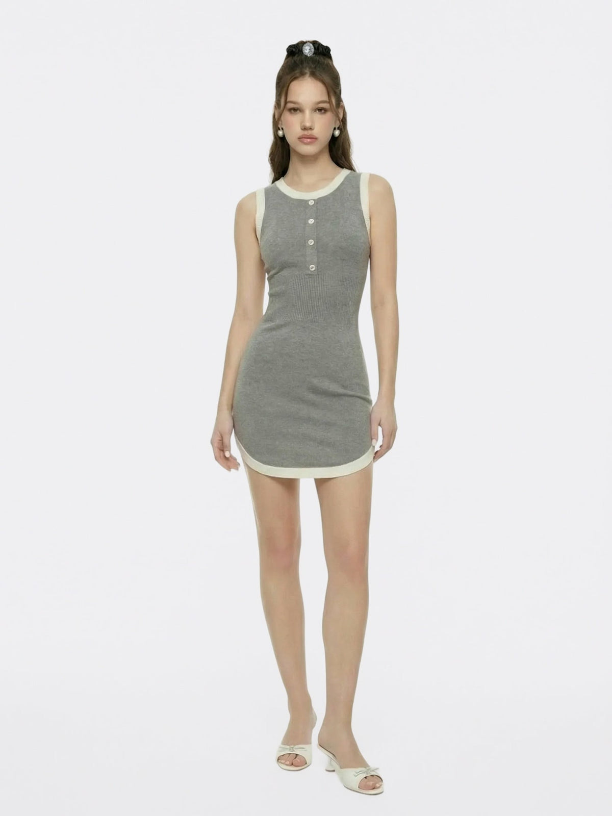 Grey Contrast-Trim Knit Mini Dress | Nana Jacqueline