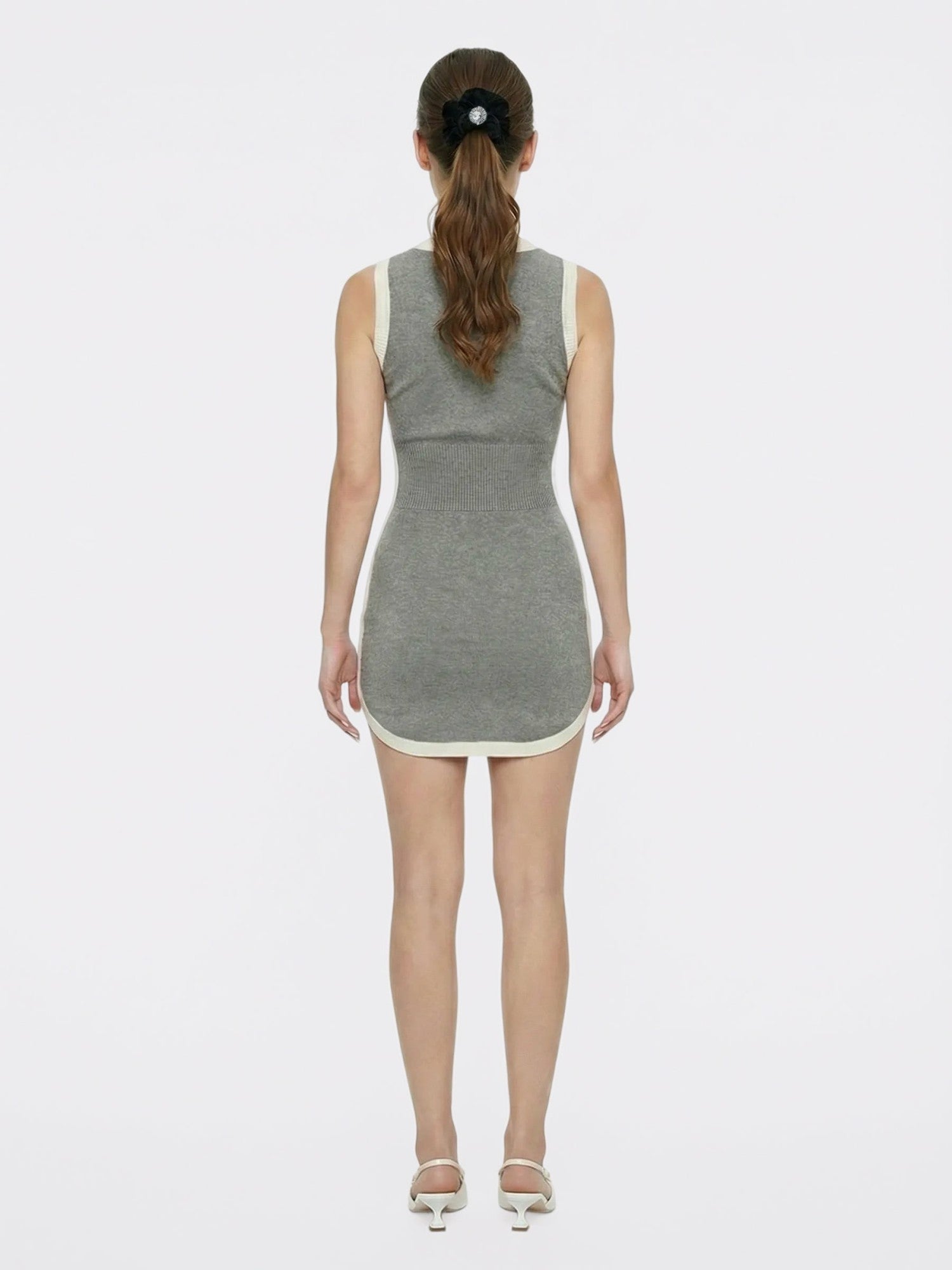Grey Contrast-Trim Knit Mini Dress | Nana Jacqueline