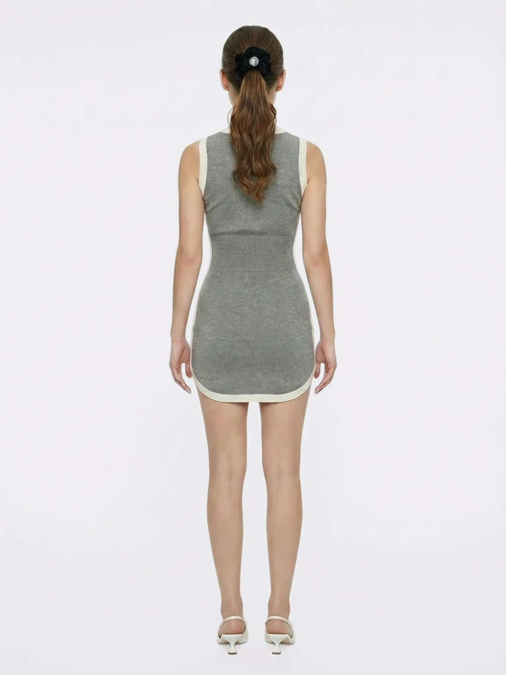 Grey Contrast-Trim Knit Mini Dress | Nana Jacqueline