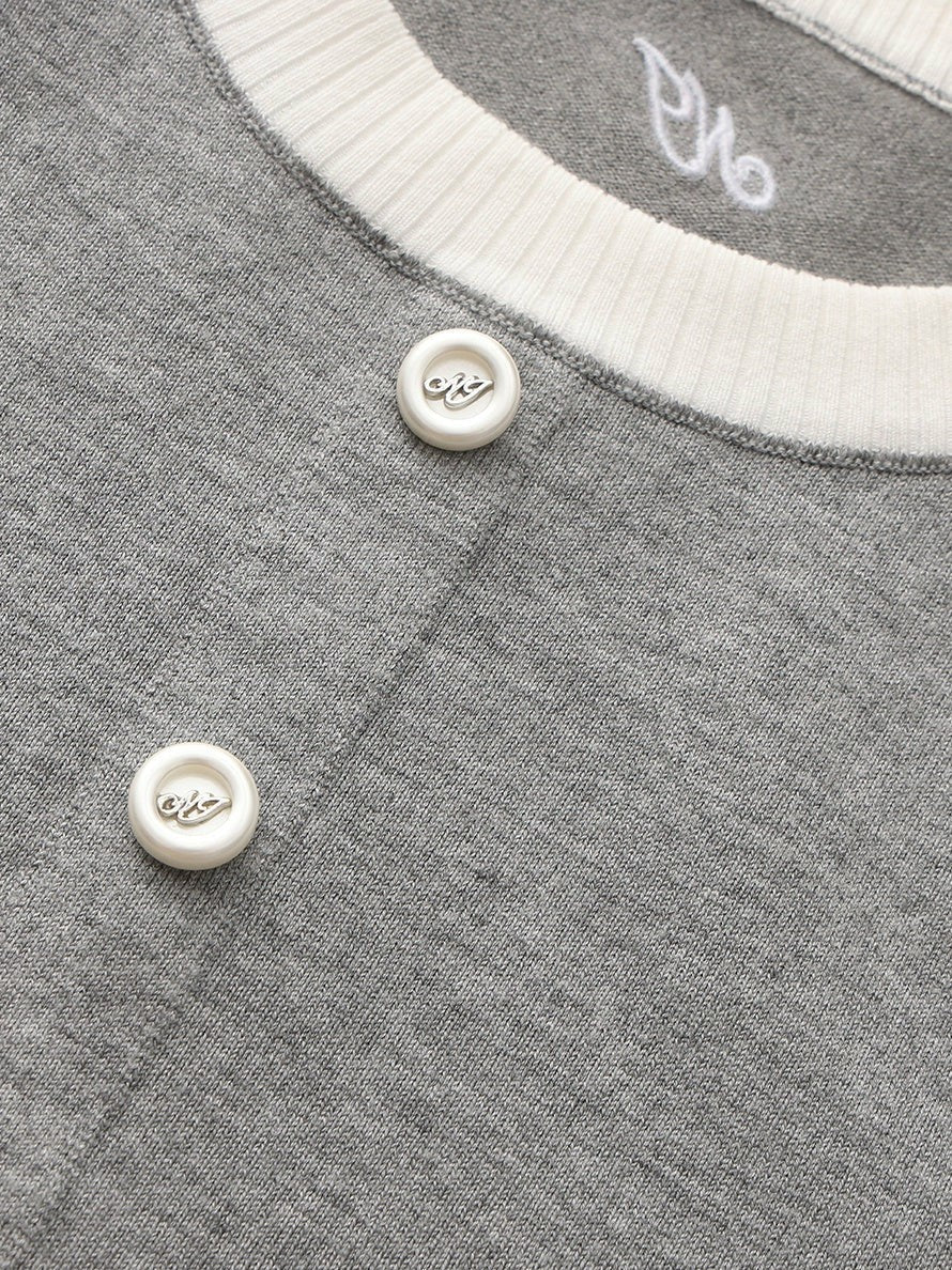 Grey Contrast-Trim Knit Mini Dress | Nana Jacqueline