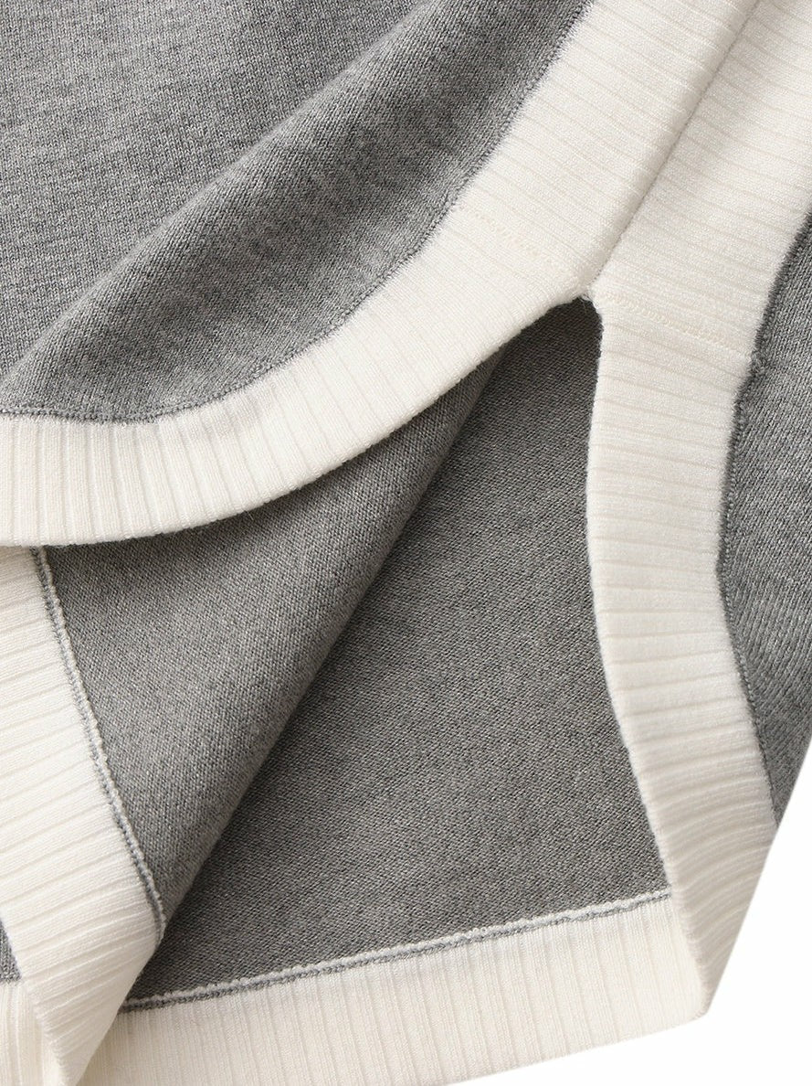 Grey Contrast-Trim Knit Mini Dress | Nana Jacqueline