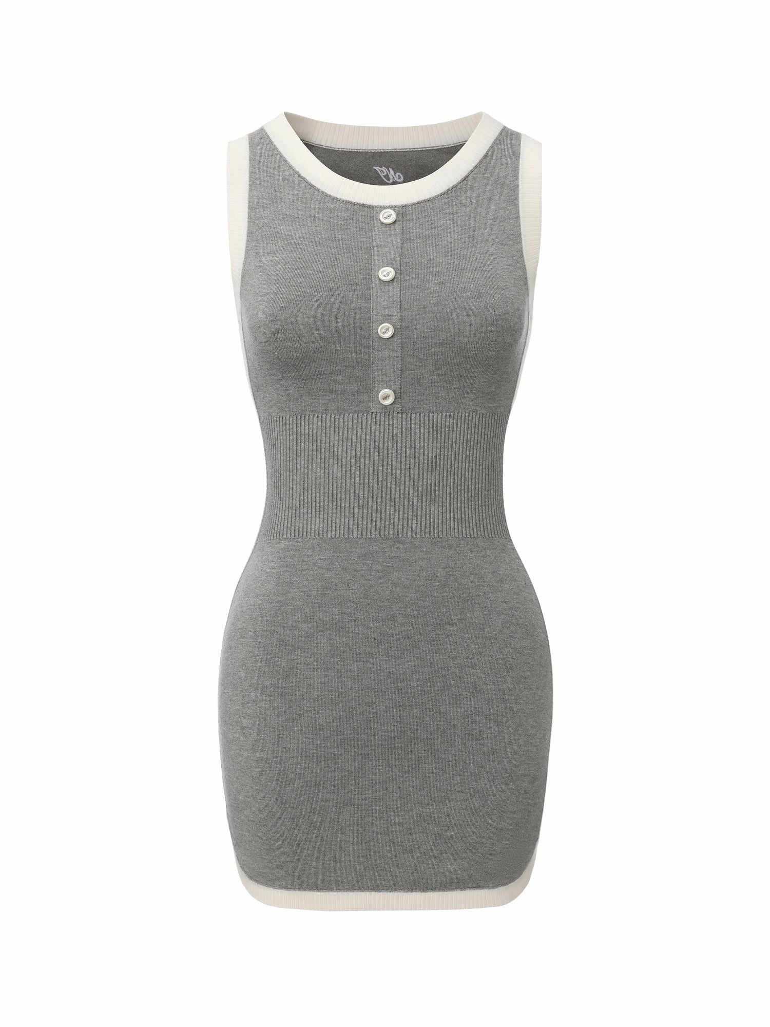 Grey Contrast-Trim Knit Mini Dress | Nana Jacqueline