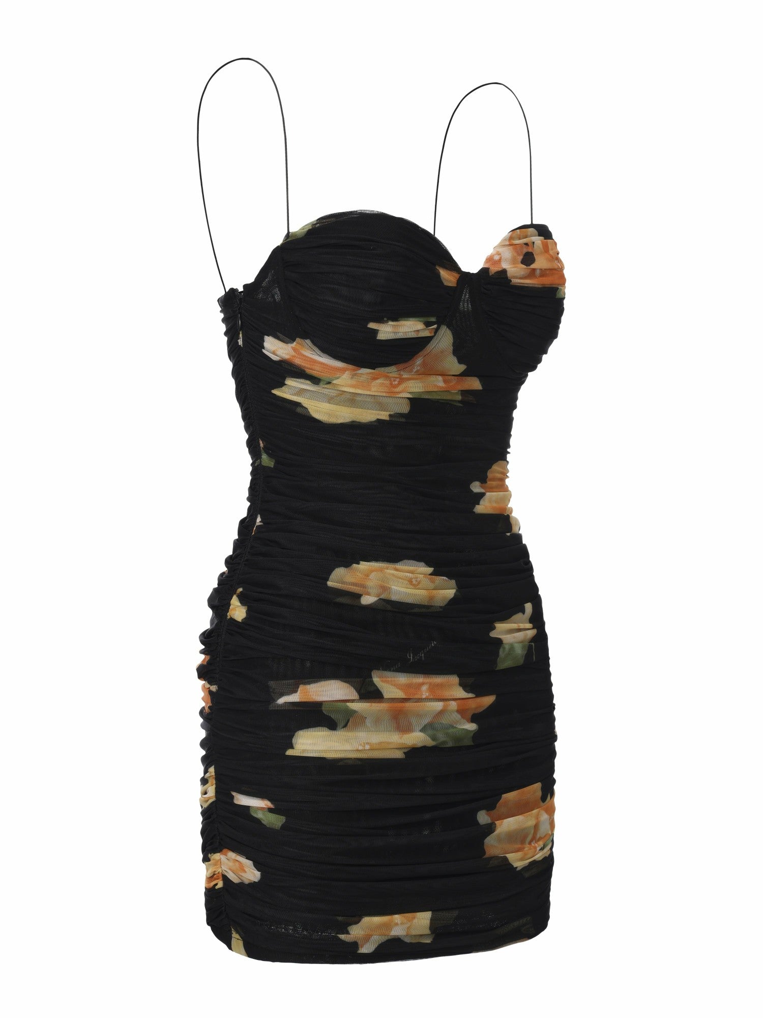 Gia Ruched Mesh Black Floral Dress | Nana Jacqueline