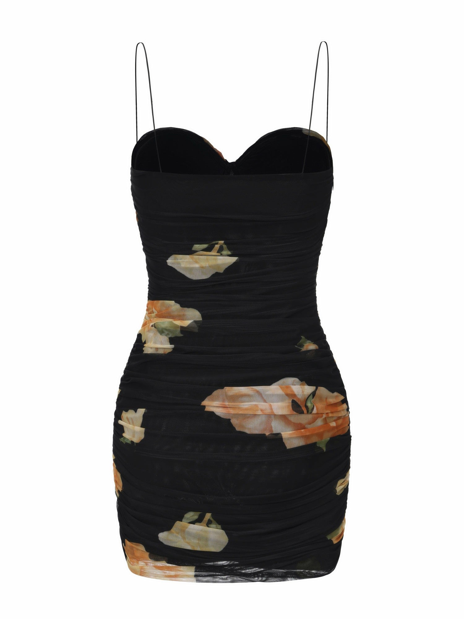 Gia Ruched Mesh Black Floral Dress | Nana Jacqueline