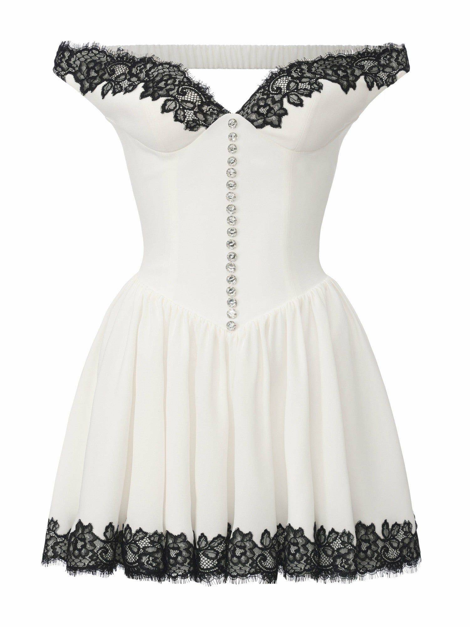 Isabela Lace Trim Off-Shoulder Fitted Mini Dress | Nana Jacqueline