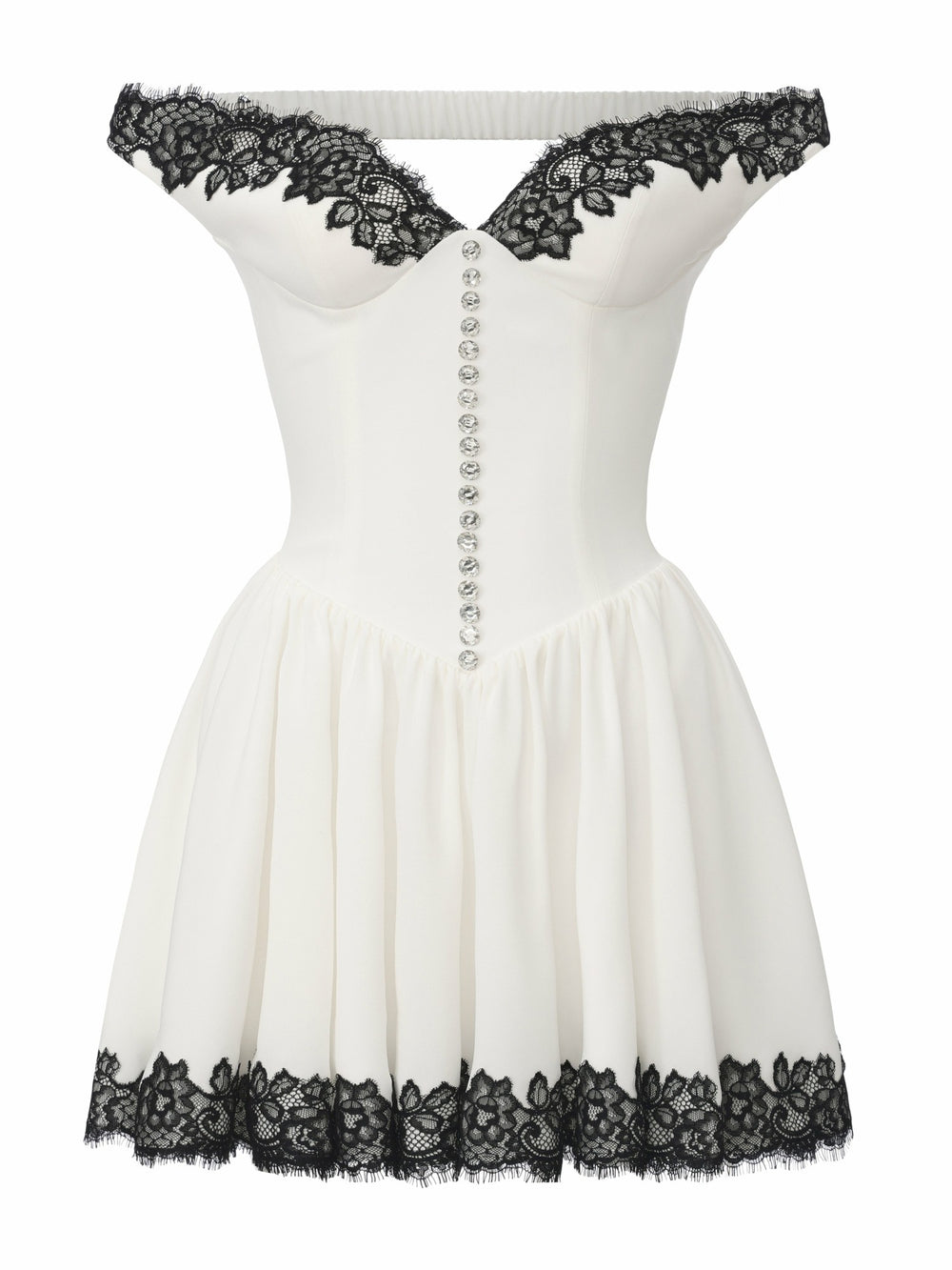 Isabela Lace Trim Off-Shoulder Fitted Mini Dress | Nana Jacqueline