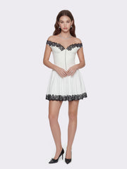 Isabela Lace Trim Off-Shoulder Fitted Mini Dress | Nana Jacqueline
